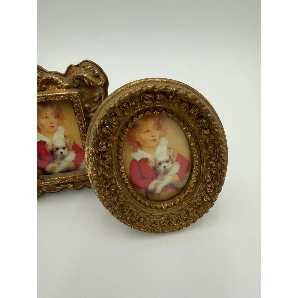 Mid-20th Century International Silver Company Set of 3 Mini Gold Ornate Frames
